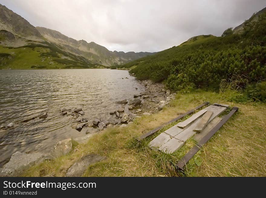 Mountain lake in Polish Tatra mountains in summer