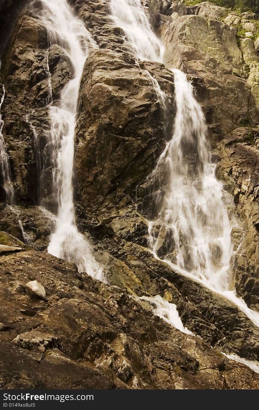 Mountain waterfall in Polish Tatra region