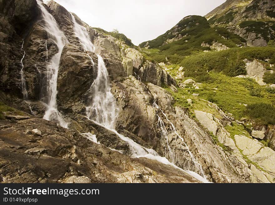 Mountain waterfall in Polish Tatra region