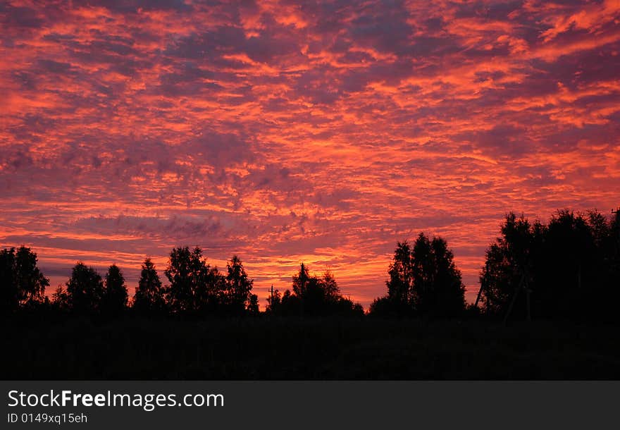 Beautiful red sunset, 
sky with cloud