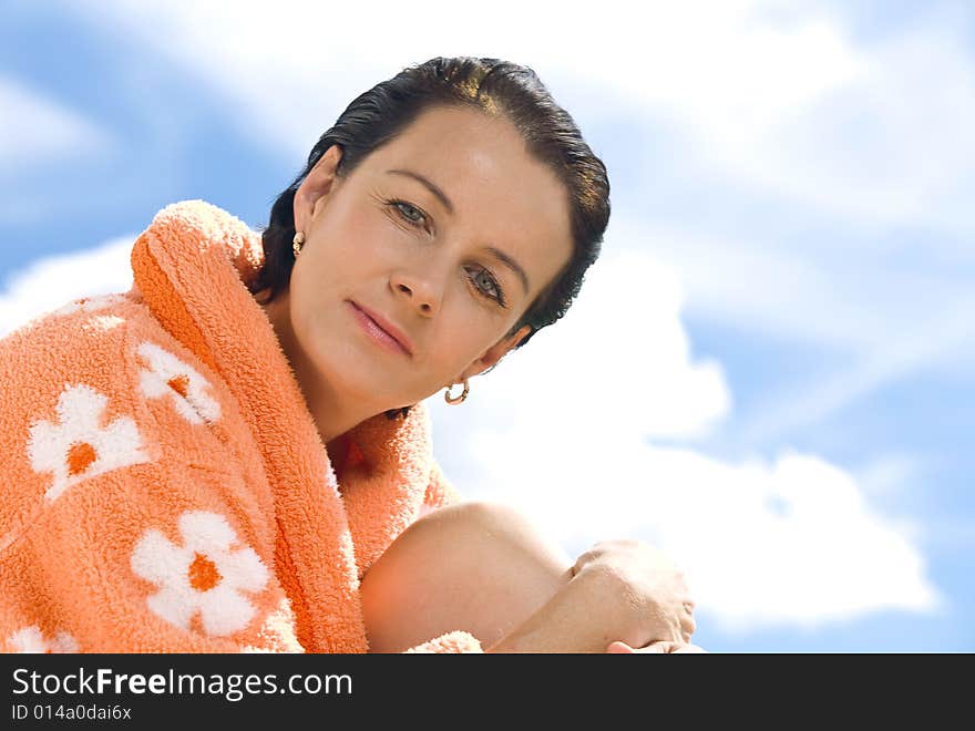 Portrait of nice brunette in summer  environment. Portrait of nice brunette in summer  environment