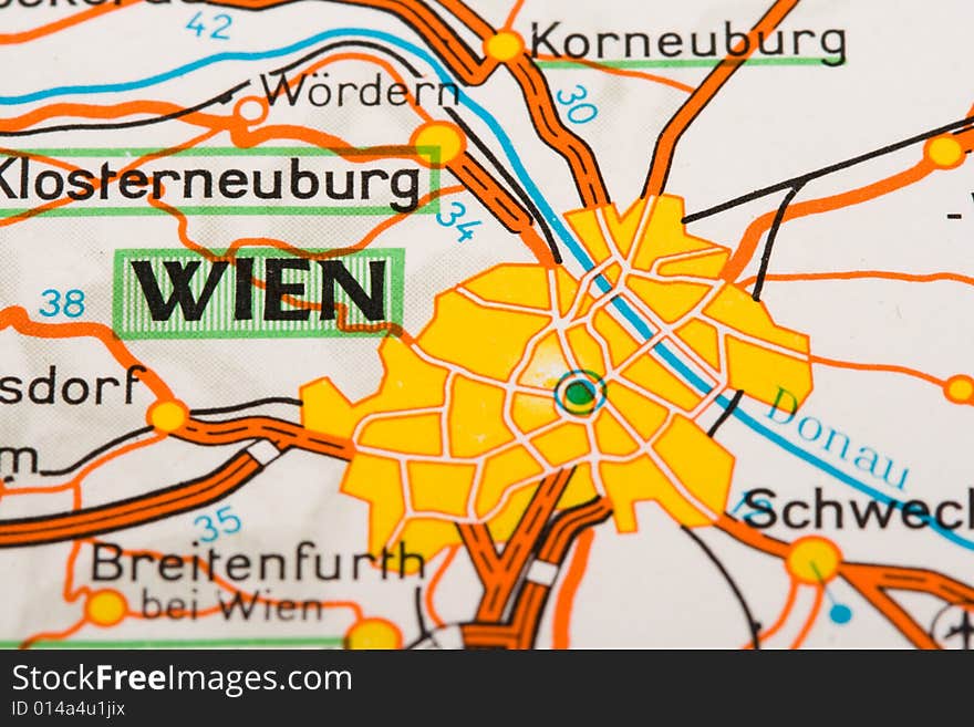 Wien city on a road map