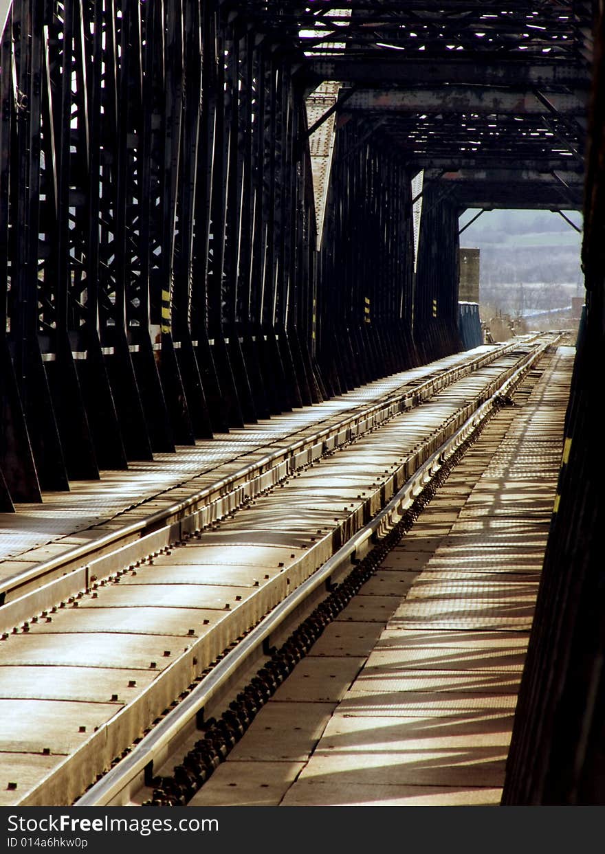 Track on steel railway's bridge. Track on steel railway's bridge