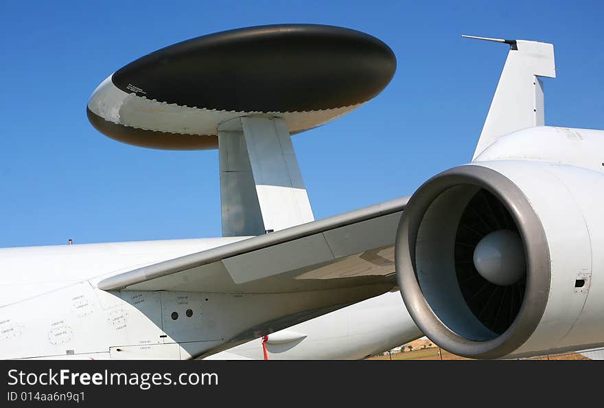 Detail of special military airplane AWACS. Detail of special military airplane AWACS