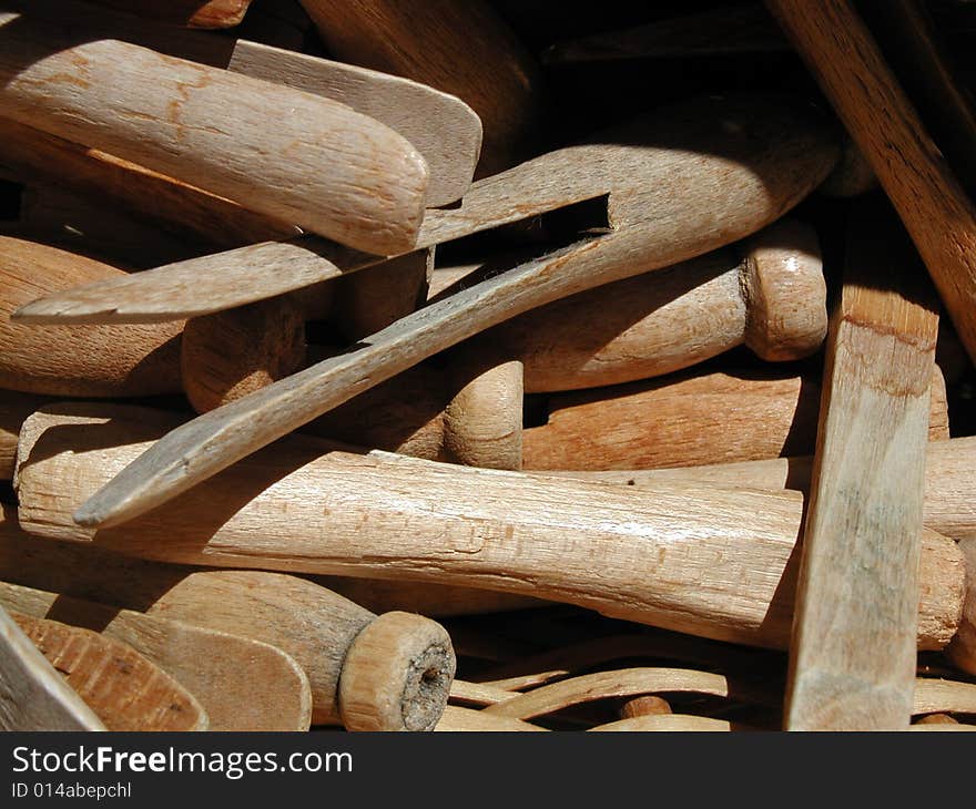 Close up of clothespins on a sunny day