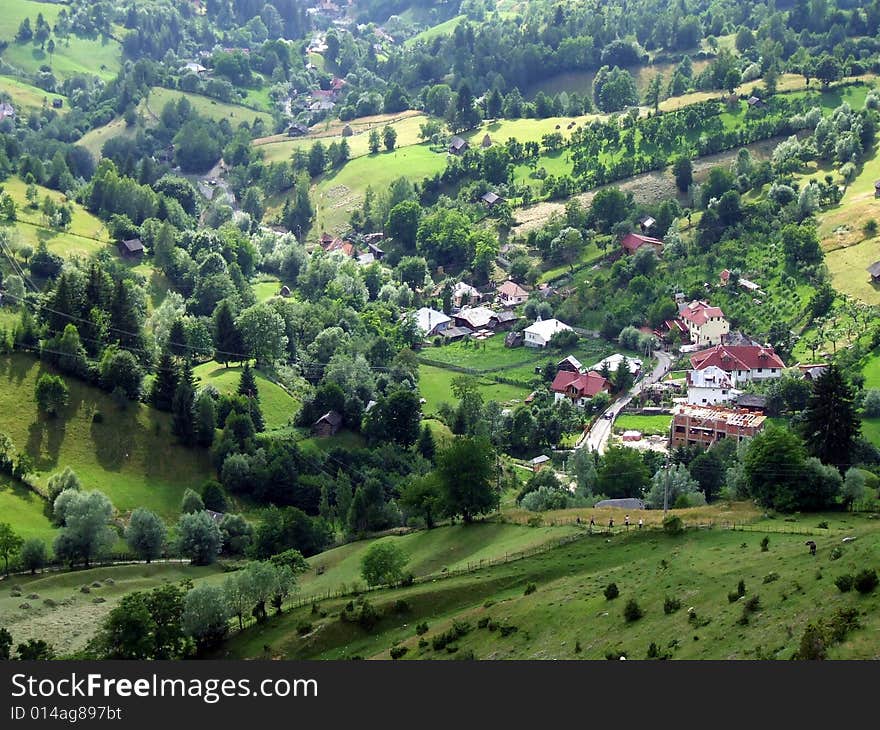 Mountain village in Romania - view from the top