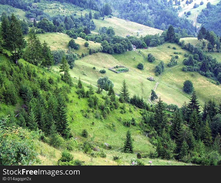 On the mountain in Romania - view from the top. On the mountain in Romania - view from the top