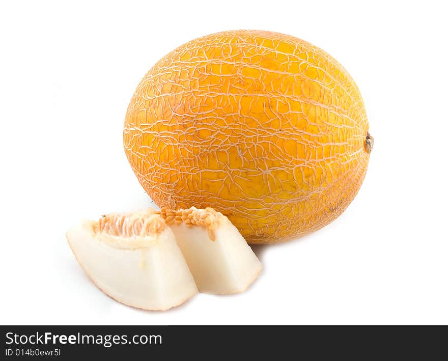 Plant and meal a yellow melon on 
a white background