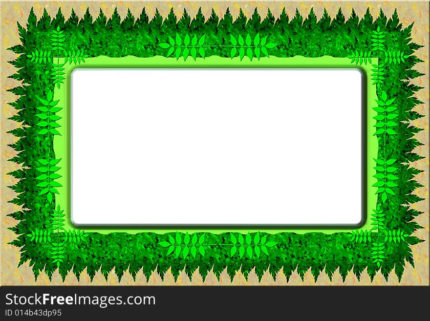 Green colour leaves and texture border generated by illustration on brown colour texture background. Green colour leaves and texture border generated by illustration on brown colour texture background