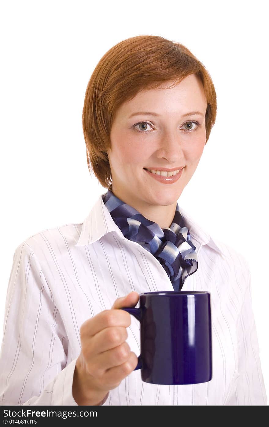 Beautiful young woman with a blue cup. Portrait in a high key. Beautiful young woman with a blue cup. Portrait in a high key.