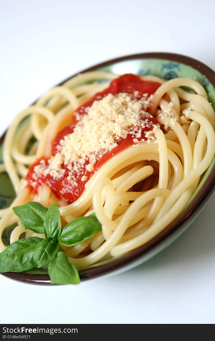 Fresh italian spaghetti with tomato-sauce and cheese. Fresh italian spaghetti with tomato-sauce and cheese