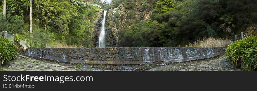 Waterfall with peir in foreground