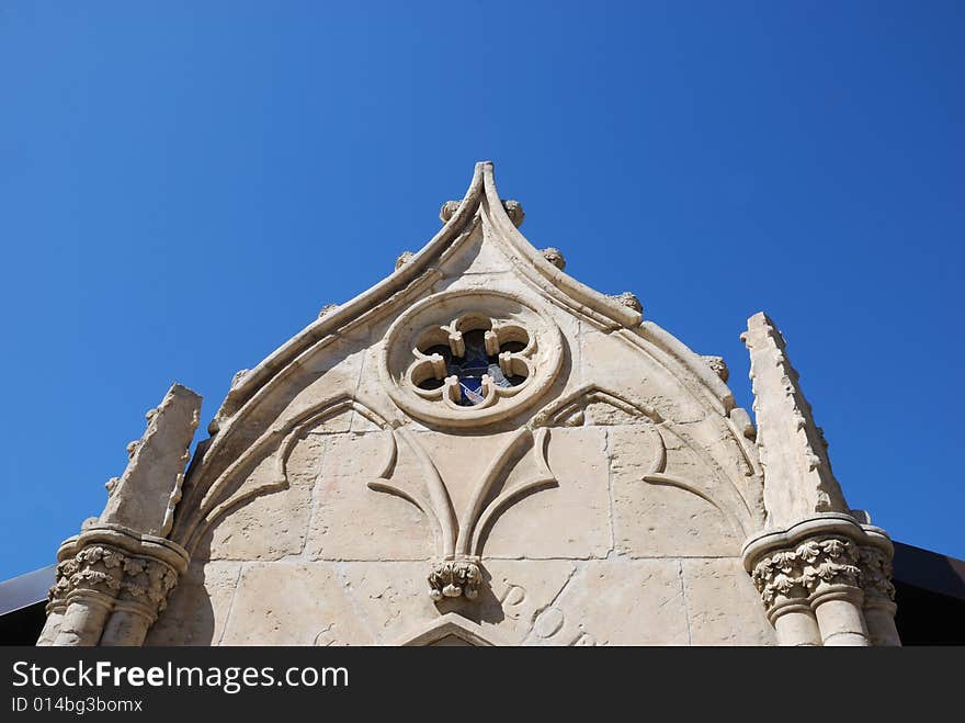 White Chapel Front Wall Against Blue Sky. White Chapel Front Wall Against Blue Sky