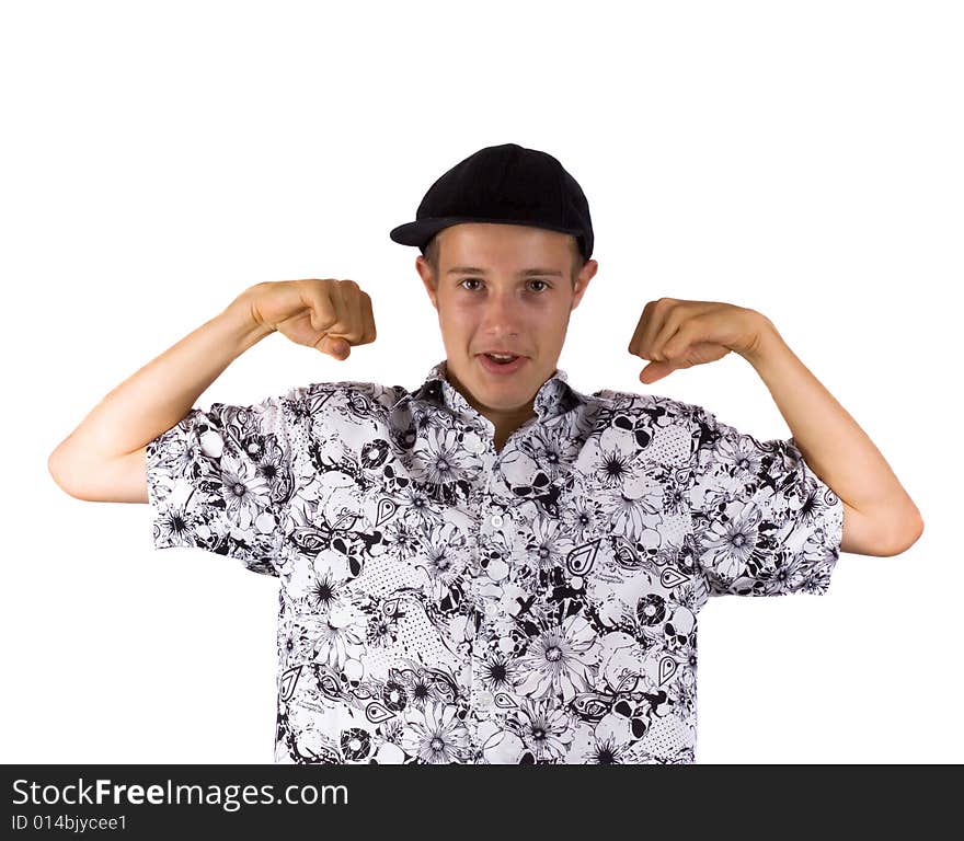 Teenager on a white background