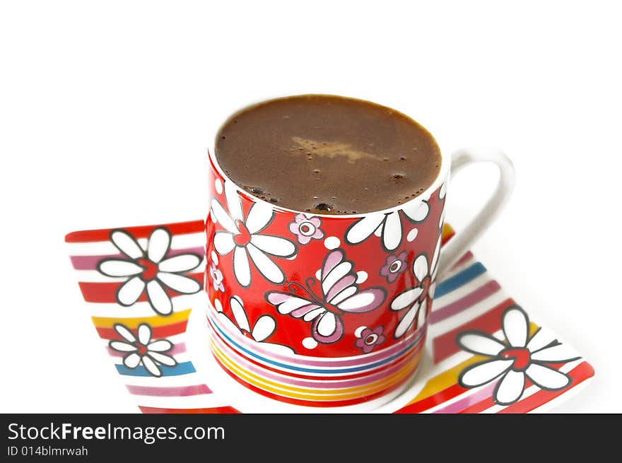 Closeup cup of black coffee isolated on the white