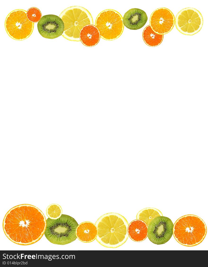 A slices of fresh orange, lemon and kiwi background. A slices of fresh orange, lemon and kiwi background