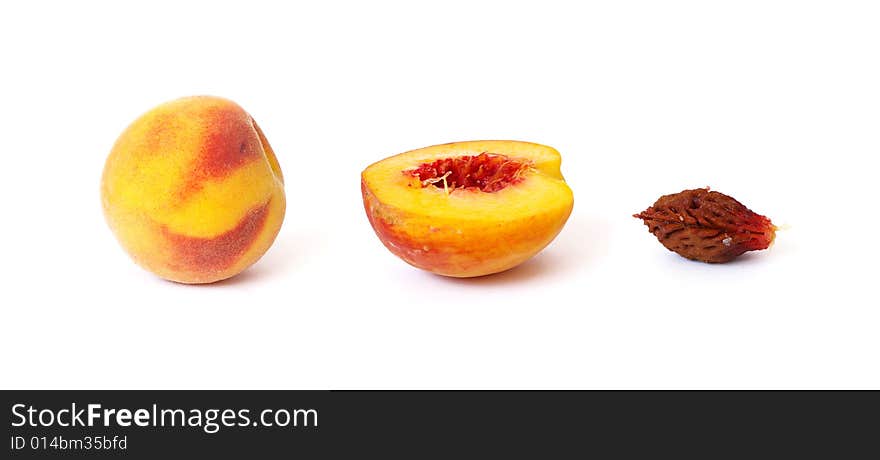 Ripe peach on white