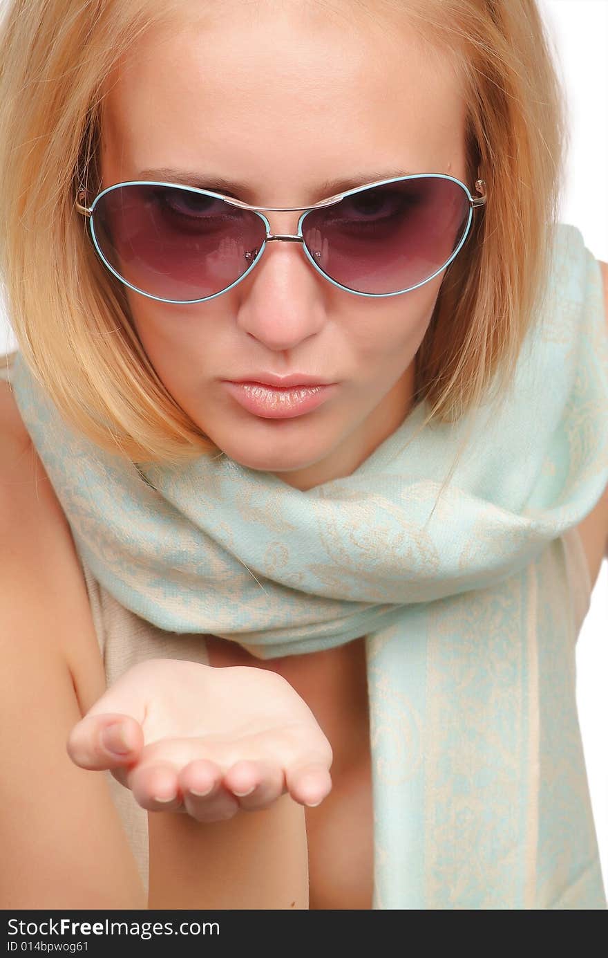 The young woman on a white background