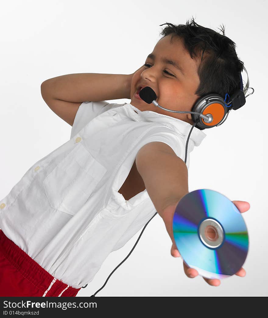 Boy Holding Cd With Headphone