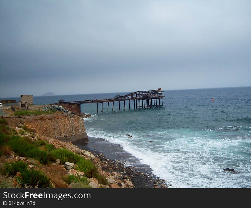 Landascape of old bridge in the mediterranean sea