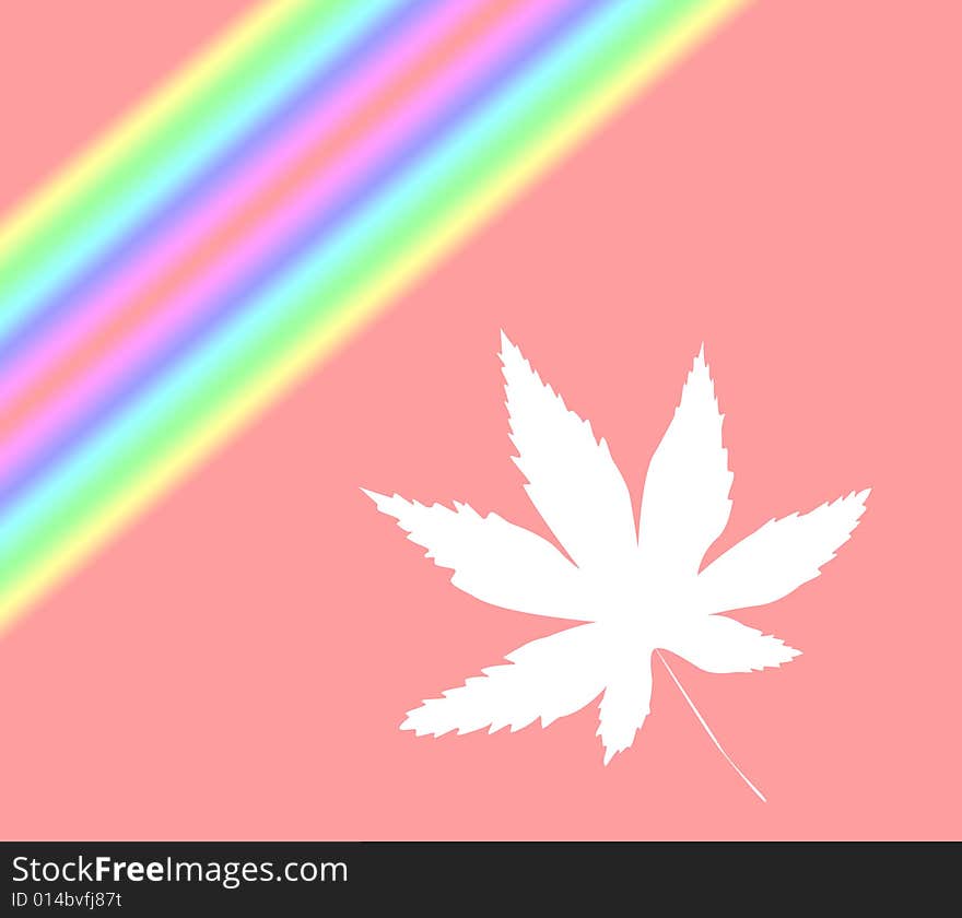 A white abstract leaf with a rainbow