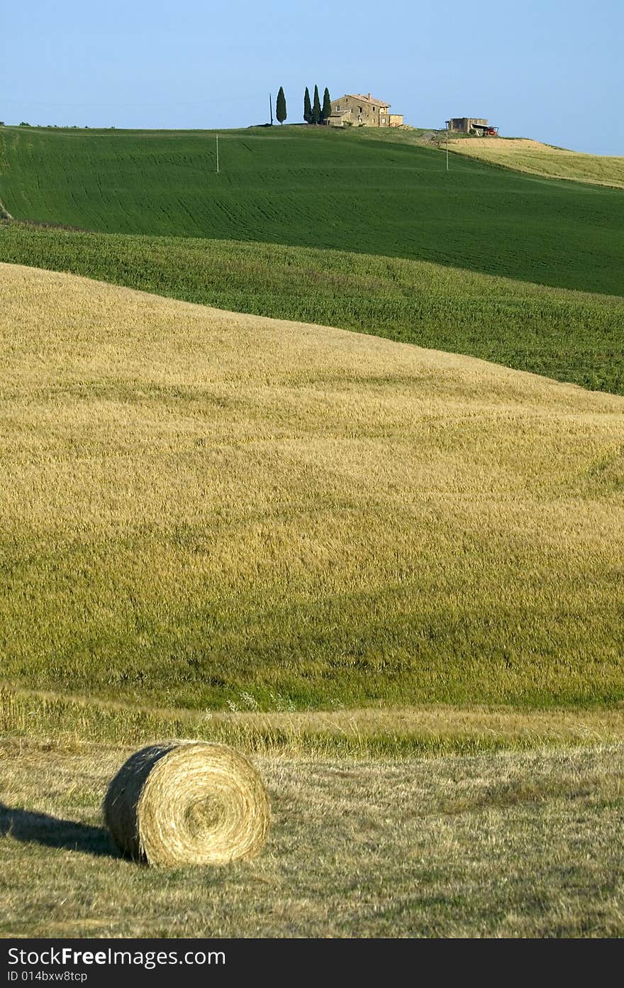 TUSCANY countryside with farms and hay-ball