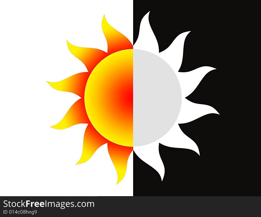 Symbol of the Sun on a black-and-white background. Symbol of the Sun on a black-and-white background