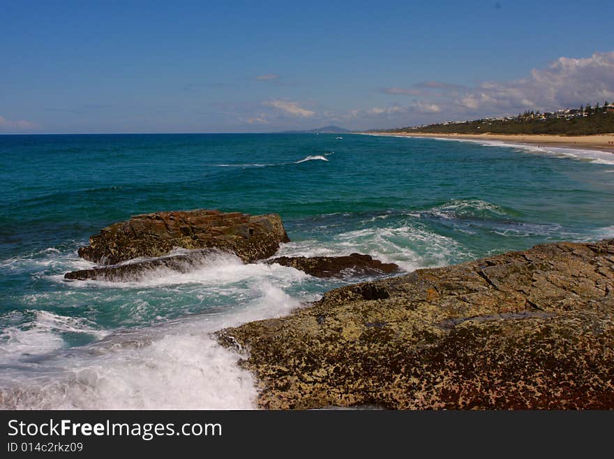 Red rocky beach