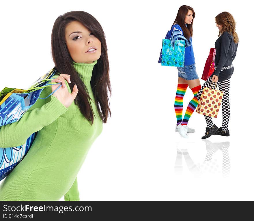 Small group shopping girl isolated on white