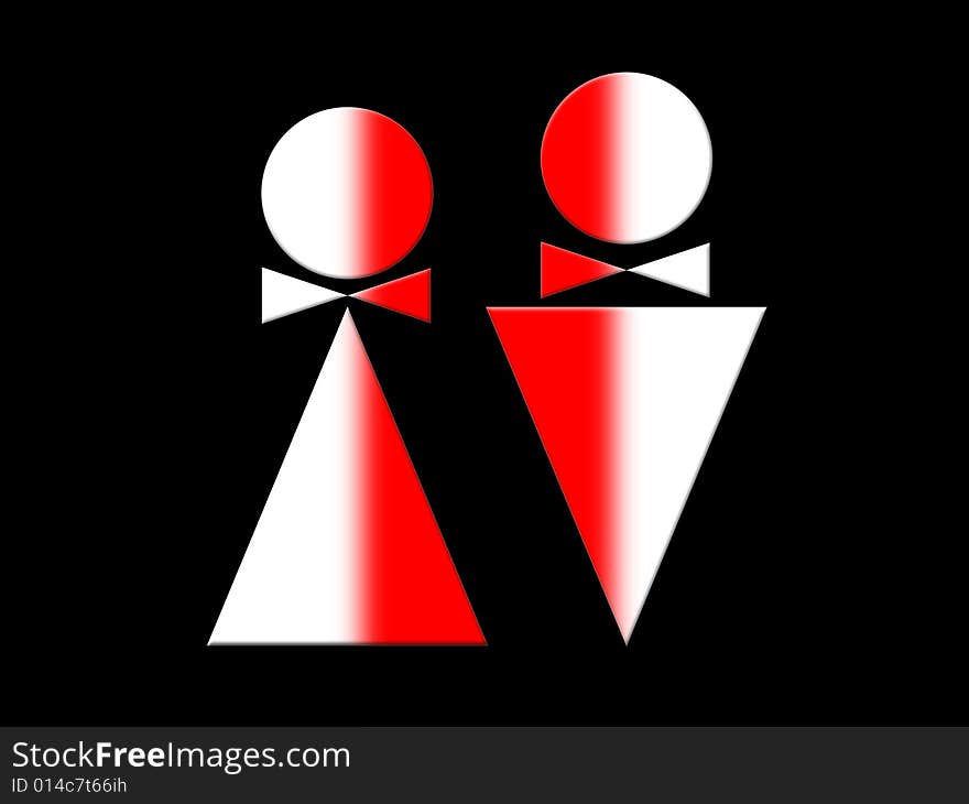 Symbol of the man and symbol of the woman on a black background. Symbol of the man and symbol of the woman on a black background