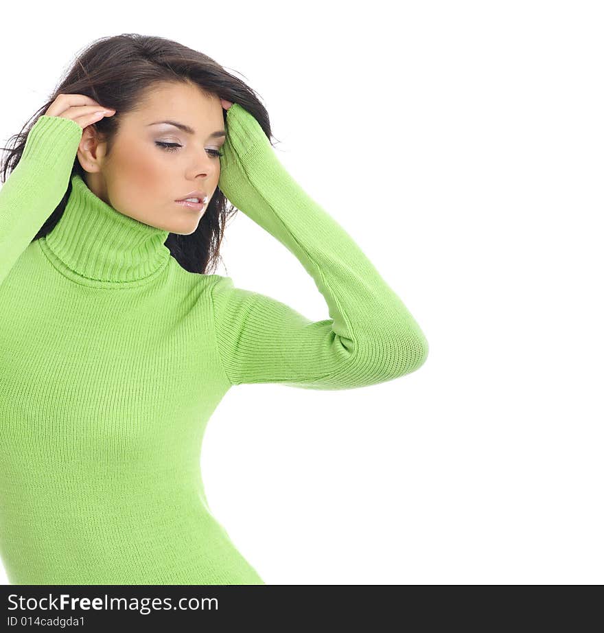 Sexy girl wearing green sweater