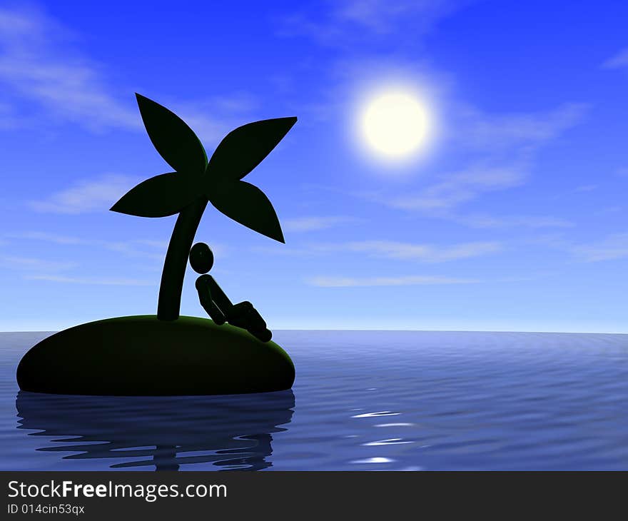 Ocean and palm tree. 3D rendered scene. Ocean and palm tree. 3D rendered scene.