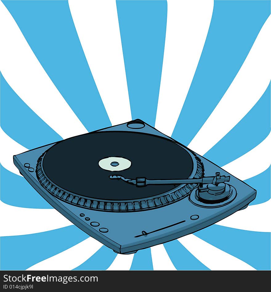 Turntable with blue retro background (with vector EPS format)