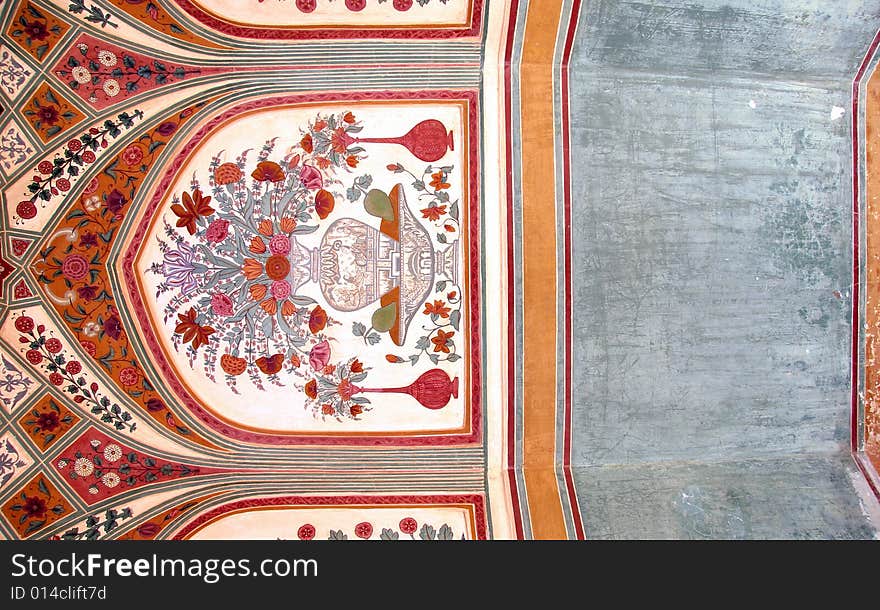 Details of the paintings from a palace in India