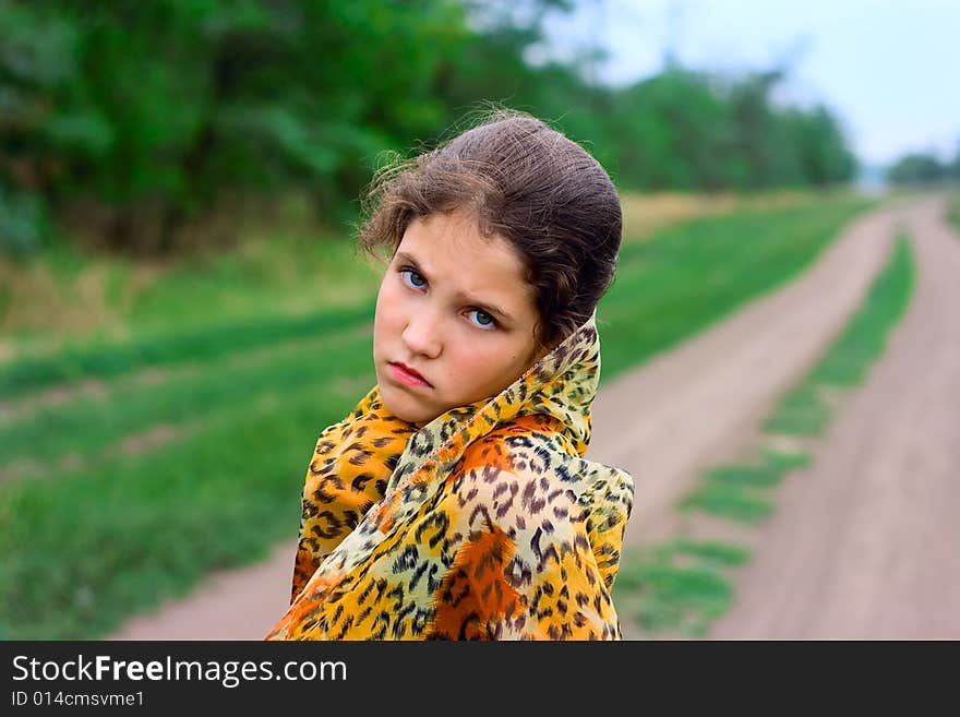 Portrait girl on nature for your design