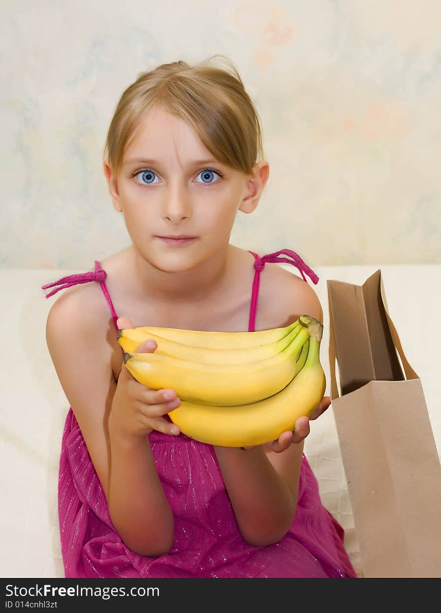 Young beautiful girl with banana. Young beautiful girl with banana