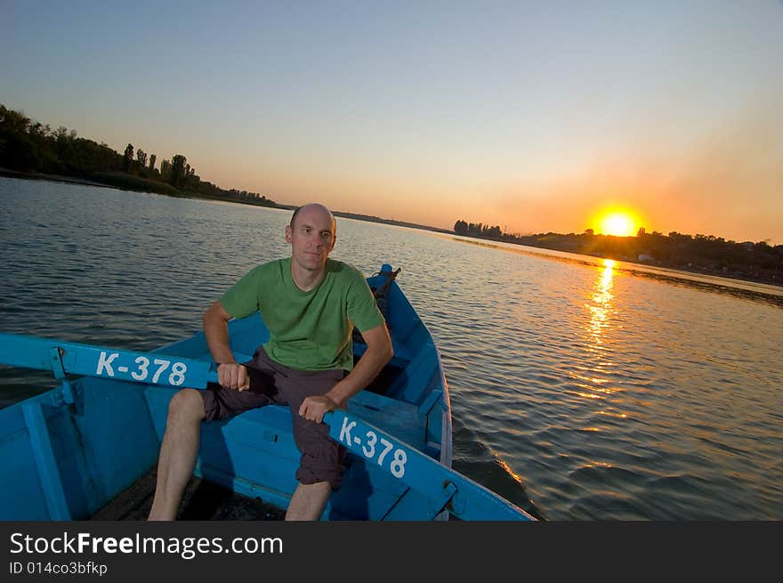 Russian boatman on river Don