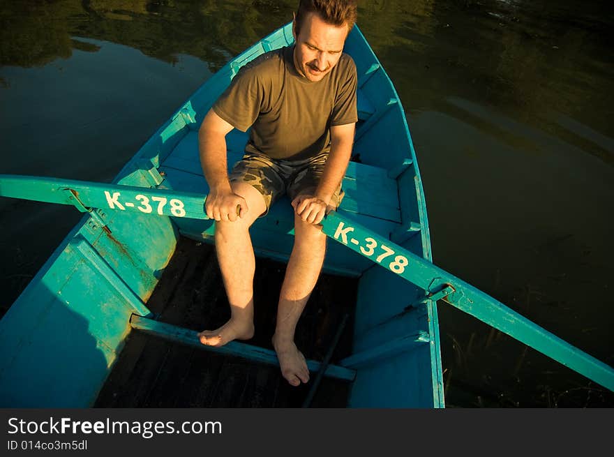 Russian boatman on river Don