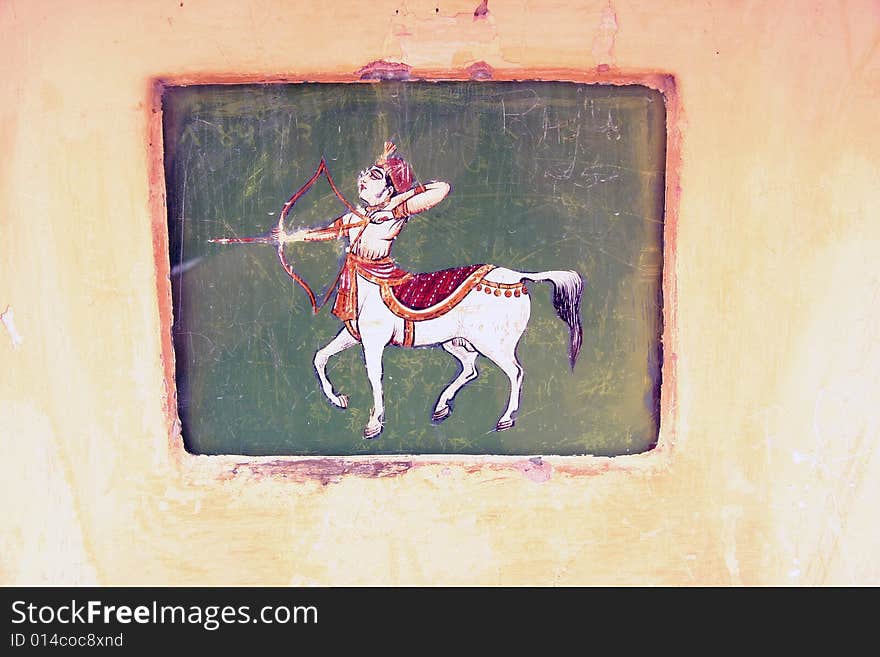 Painting with zodiac sign of an observatory in India