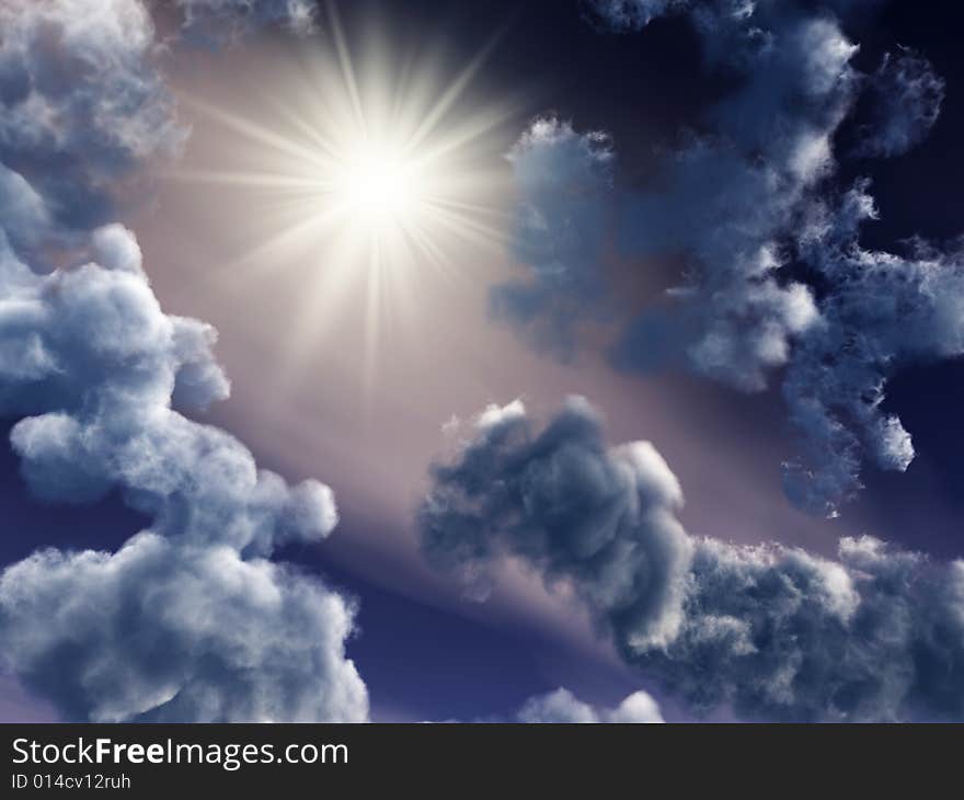 Blue sky with white clouds - digital artwork.