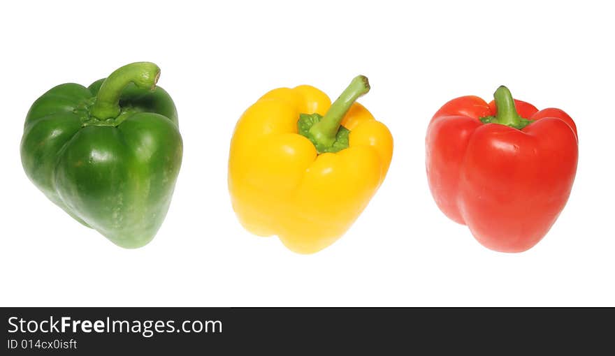 Three bell peppers isolated on white