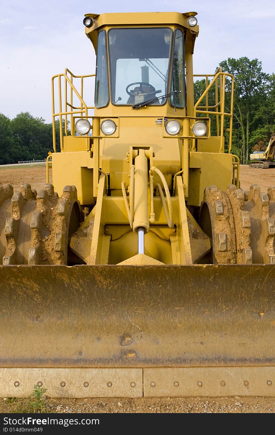 Closeup of a soil compactor