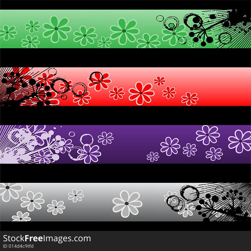 Four separated banner with similar design elements such as flower silhouettes for your text. Four separated banner with similar design elements such as flower silhouettes for your text.