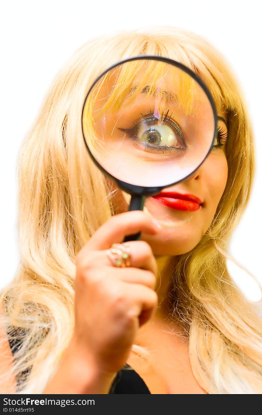 Portrait girl with glass isolated on white