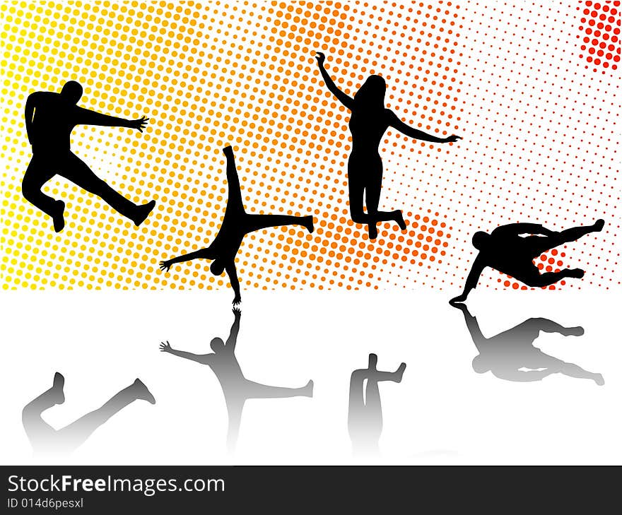 Illustration of sport silhouettes, red, yellow