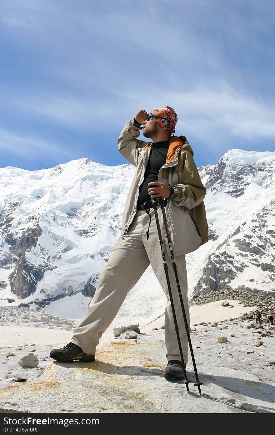 Hikers in Caucasus mountains, Bezengy