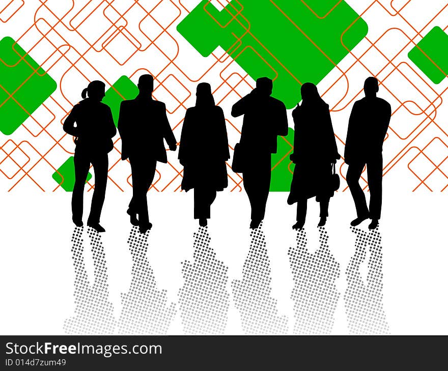 Illustration of business people, green, red