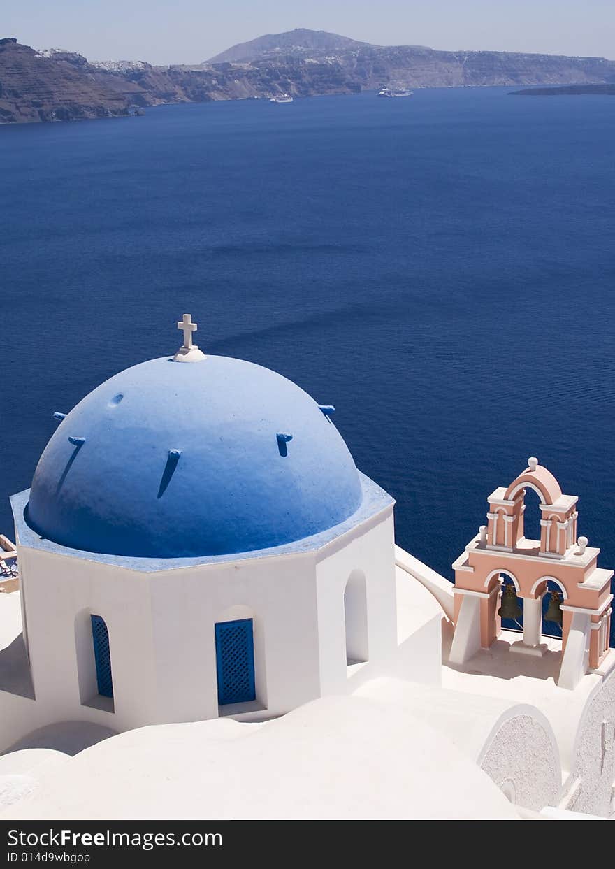 Classic Santorini view on church and island. Classic Santorini view on church and island