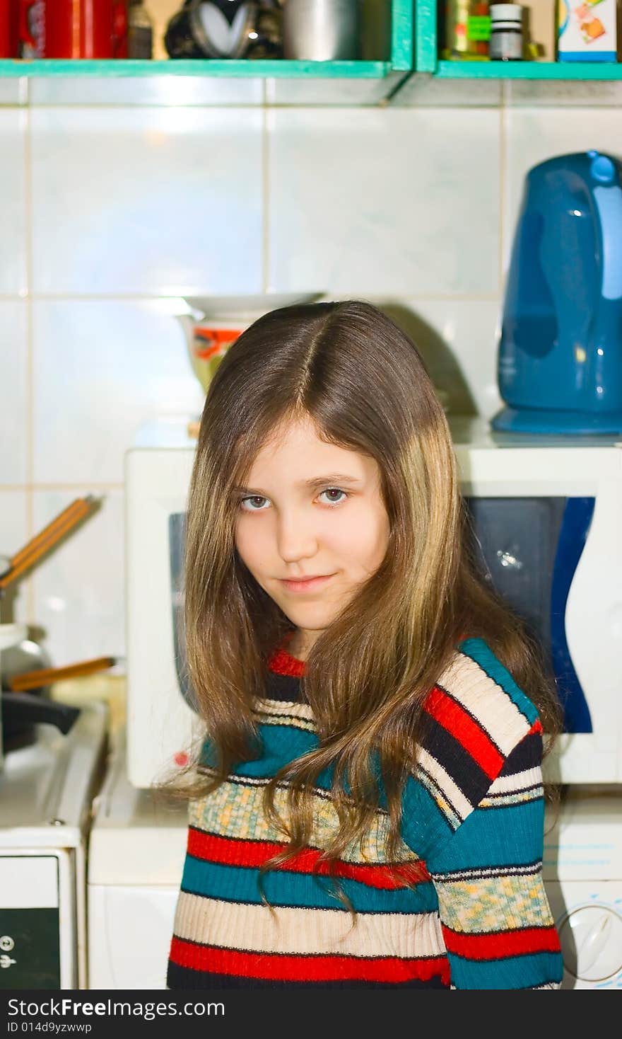 Girl on kitchen