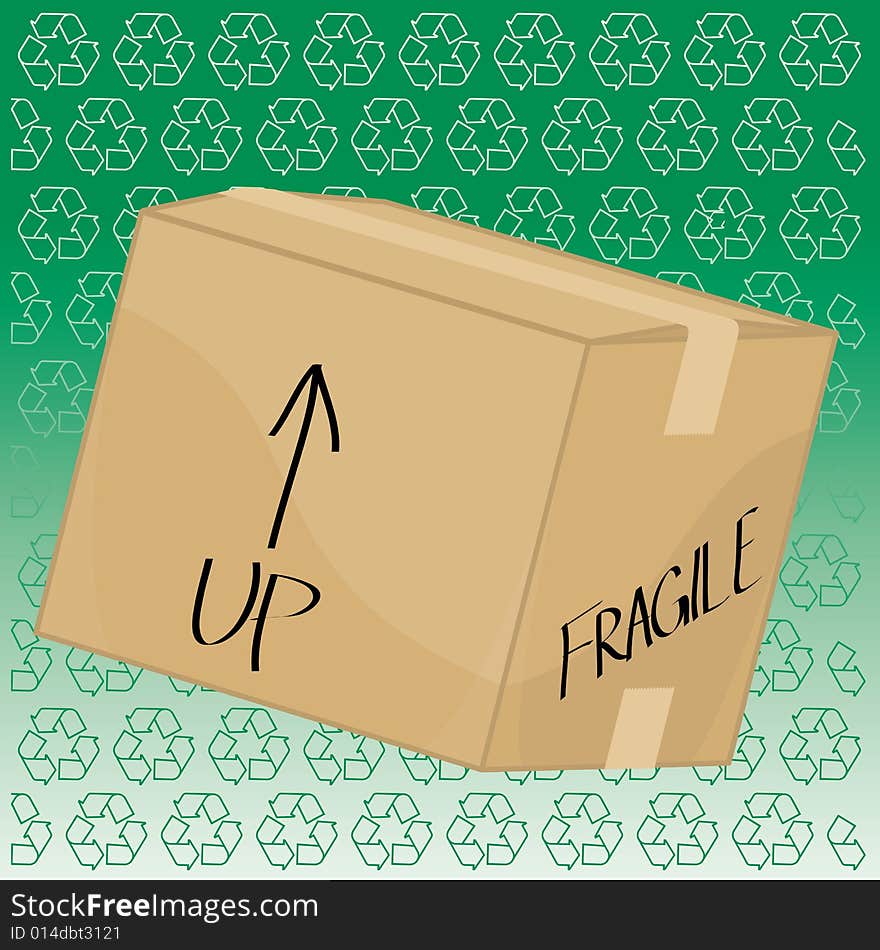 Cardboard box on green background